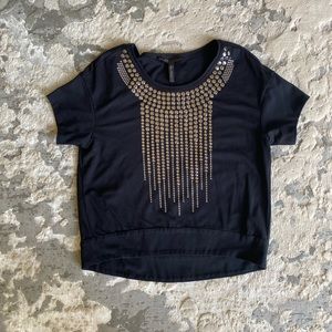 NEW BCBG Short Sleeve Slightly Cropped Top with Black Metal Studs